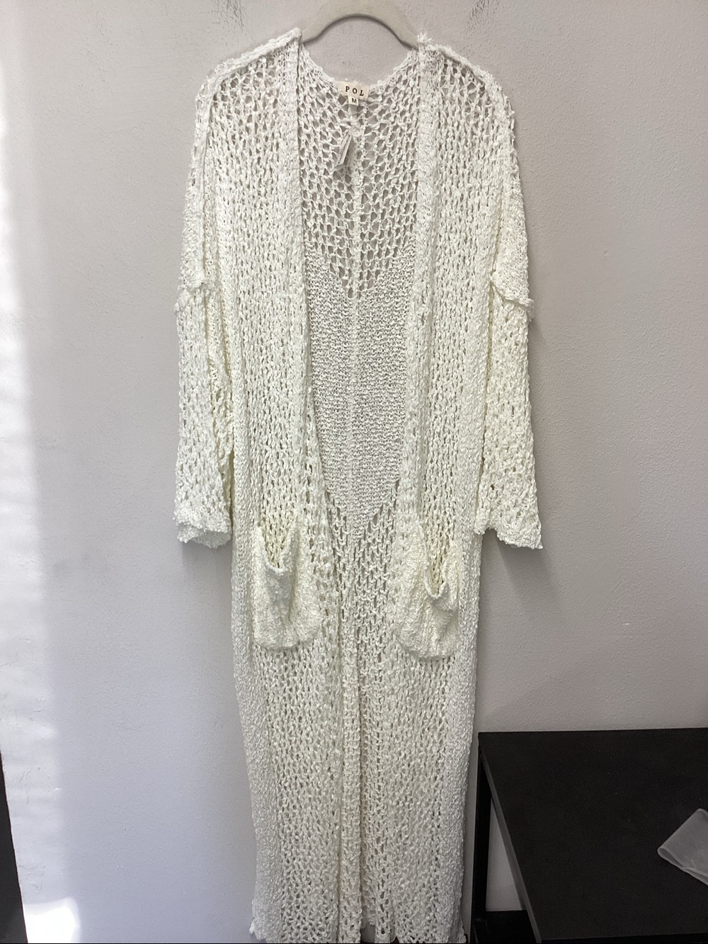 POL Open-Knit Crochet Cardigan - White